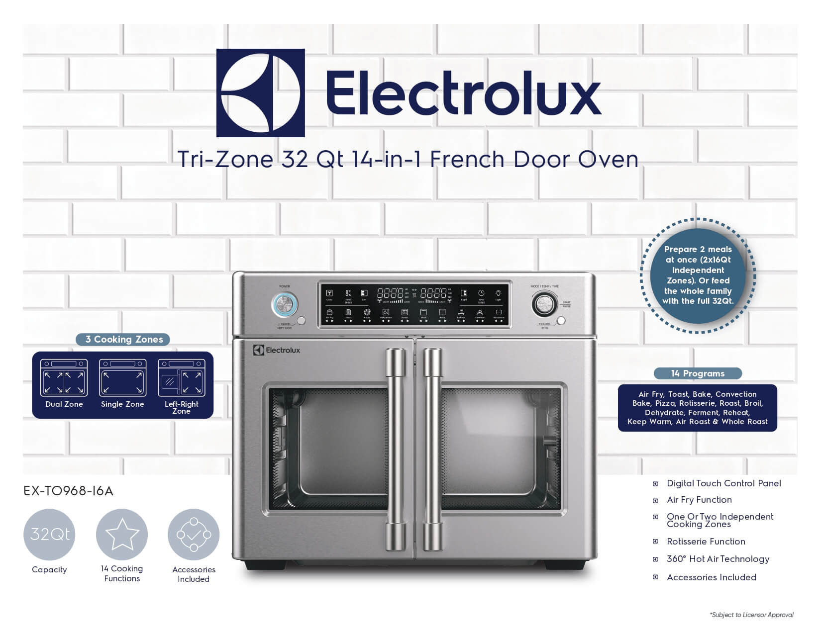 Tri-Zone 32 Qt 14-in-1 French Door Oven